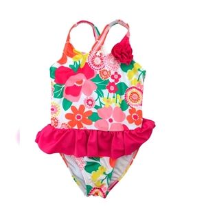 Gymboree Girls Swimsuit Floral Kids Swimwear with Pink Ruffle Size XS 4T